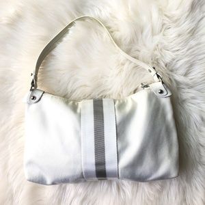 Bally Canvas Stripe Leather Strap Shoulder Bag